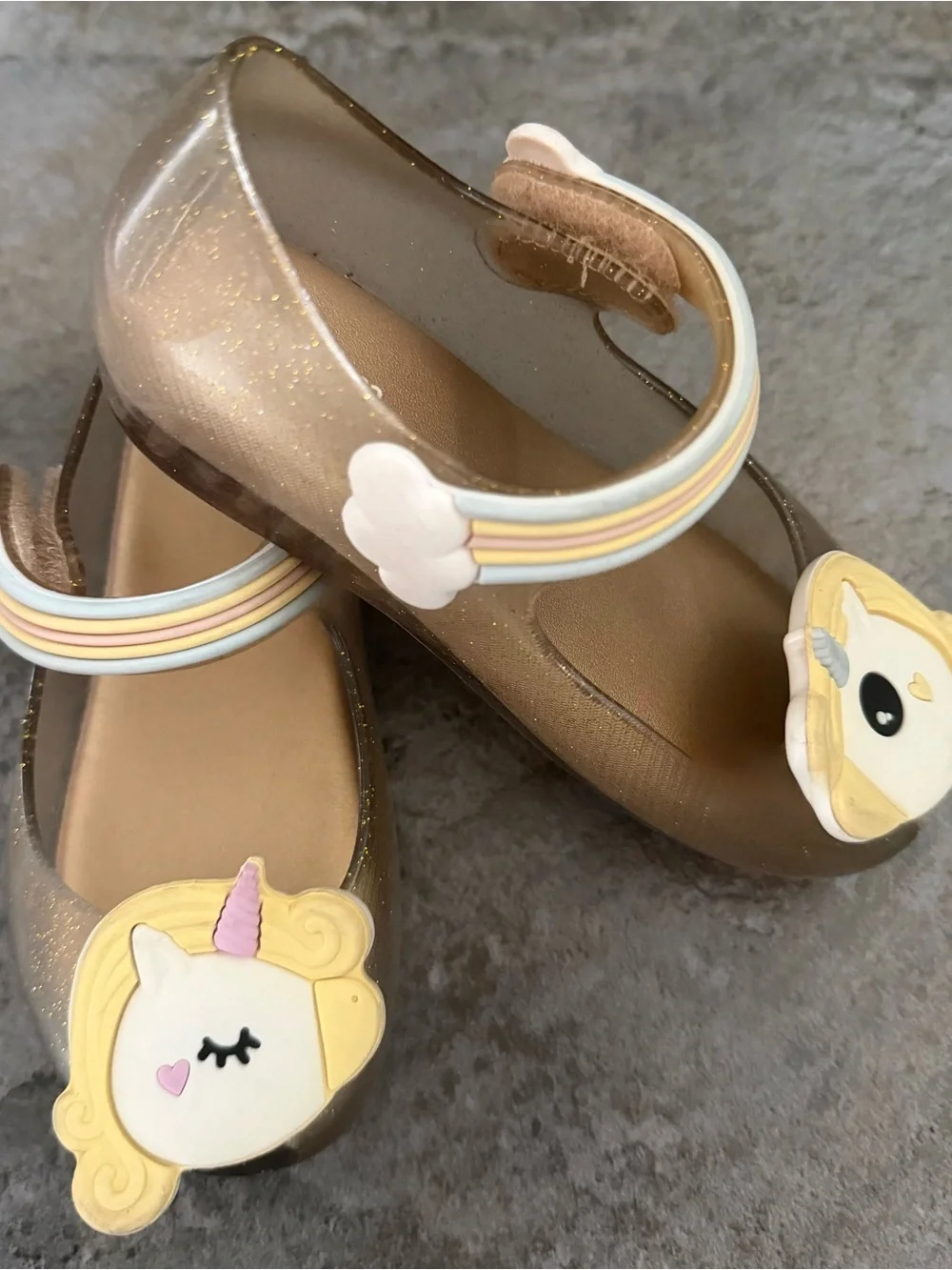 Mini Melissa Gold Unicorn Jelly Mary Jane Sandals with Pastel Strap